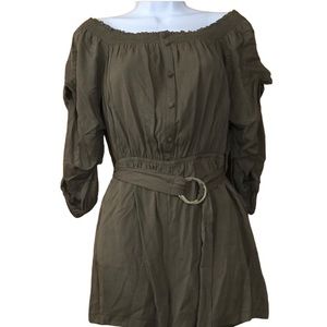 New Olive Off the Shoulder Belted Romper